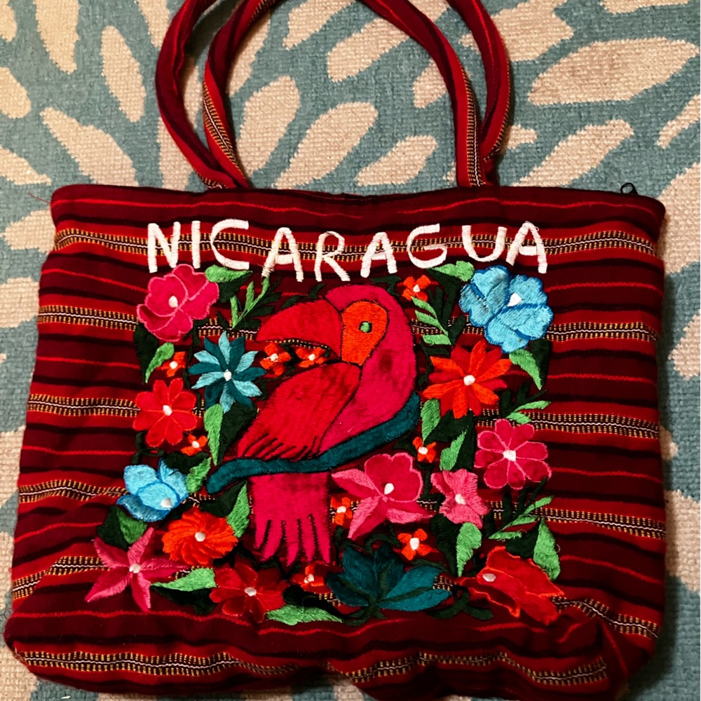 Embroidered Red Tote Bag